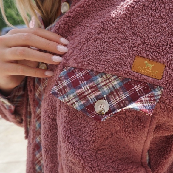 Simply Southern Sherpa Quilted And Plaid Rose Jacket Shacket size Large NEW - Picture 5 of 16